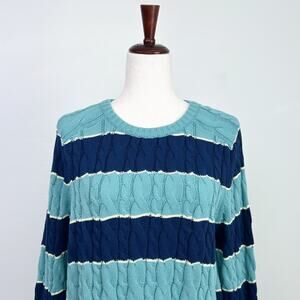 Lands' End Fisherman Coastal Striped Cable Knit Drifter Sweater NWT